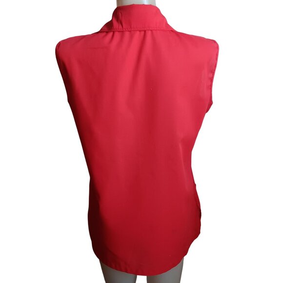 Women's Large Vintage 70's Sleeveless Red Button-Up Chore Blouse Frock Laura Mae - Picture 4 of 7